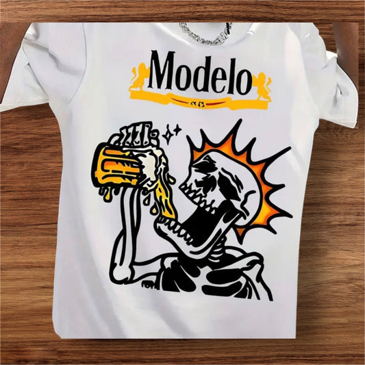 Modelo Skeleton drinking beer t shirt size s,m,l,xl,xxl,xxxl,
